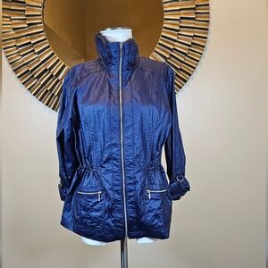 ✨ Chico’s Collection Navy Blue Shimmer Windbreaker Rain Jacket - Size 1 Medium✨
